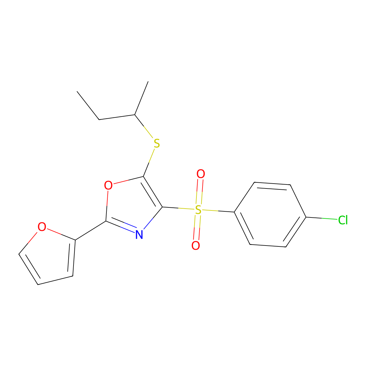 5-(Sec-butylsulfanyl)-2-(2-furyl)-1,3-oxazol-4-yl (4-chlorophenyl) sulfone molecular structure, CAS 686738-03-4