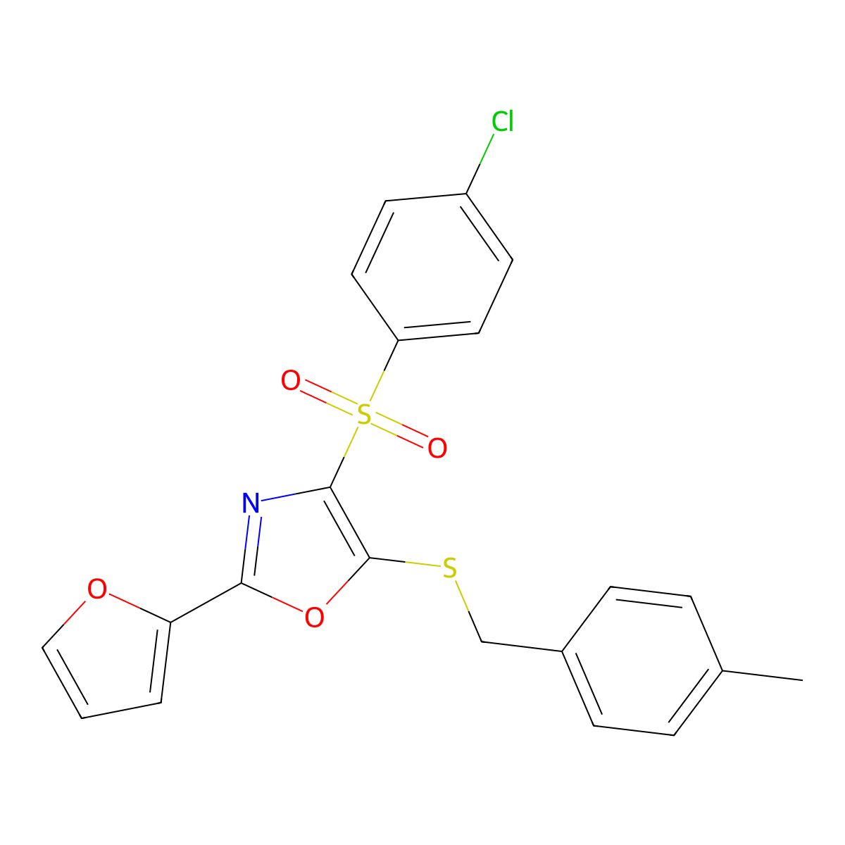 4-((4-Chlorophenyl)sulfonyl)-2-(furan-2-yl)-5-((4-methylbenzyl)thio)oxazole molecular structure, CAS 686738-11-4