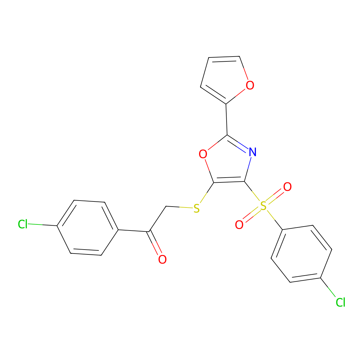 1-(4-Chlorophenyl)-2-{[4-[(4-chlorophenyl)sulfonyl]-2-(2-furyl)-1,3-oxazol-5-yl]thio}ethanone molecular structure, CAS 686738-17-0
