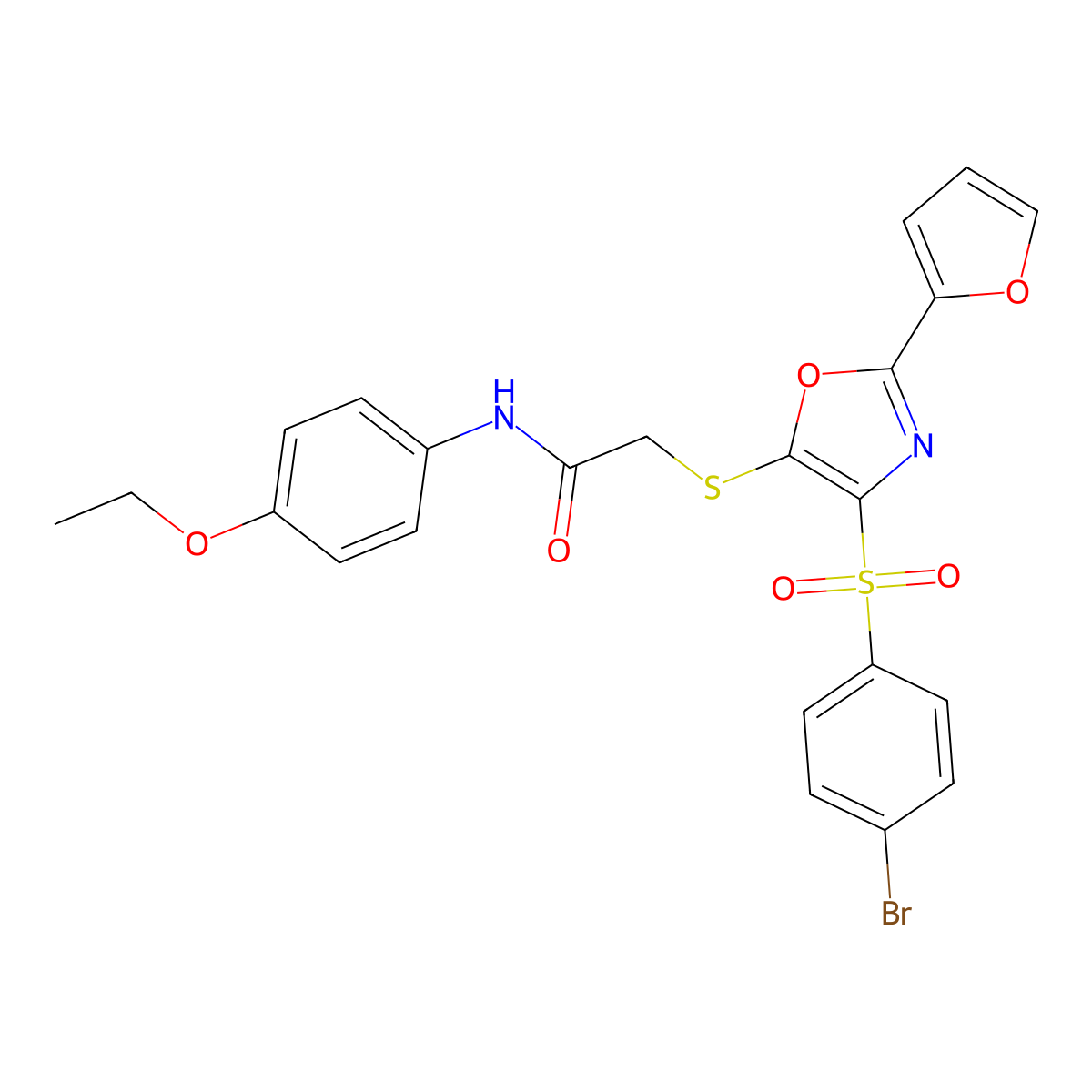 2-[[4-(4-bromophenyl)sulfonyl-2-(furan-2-yl)-1,3-oxazol-5-yl]sulfanyl]-N-(4-ethoxyphenyl)acetamide molecular structure, CAS 686738-20-5