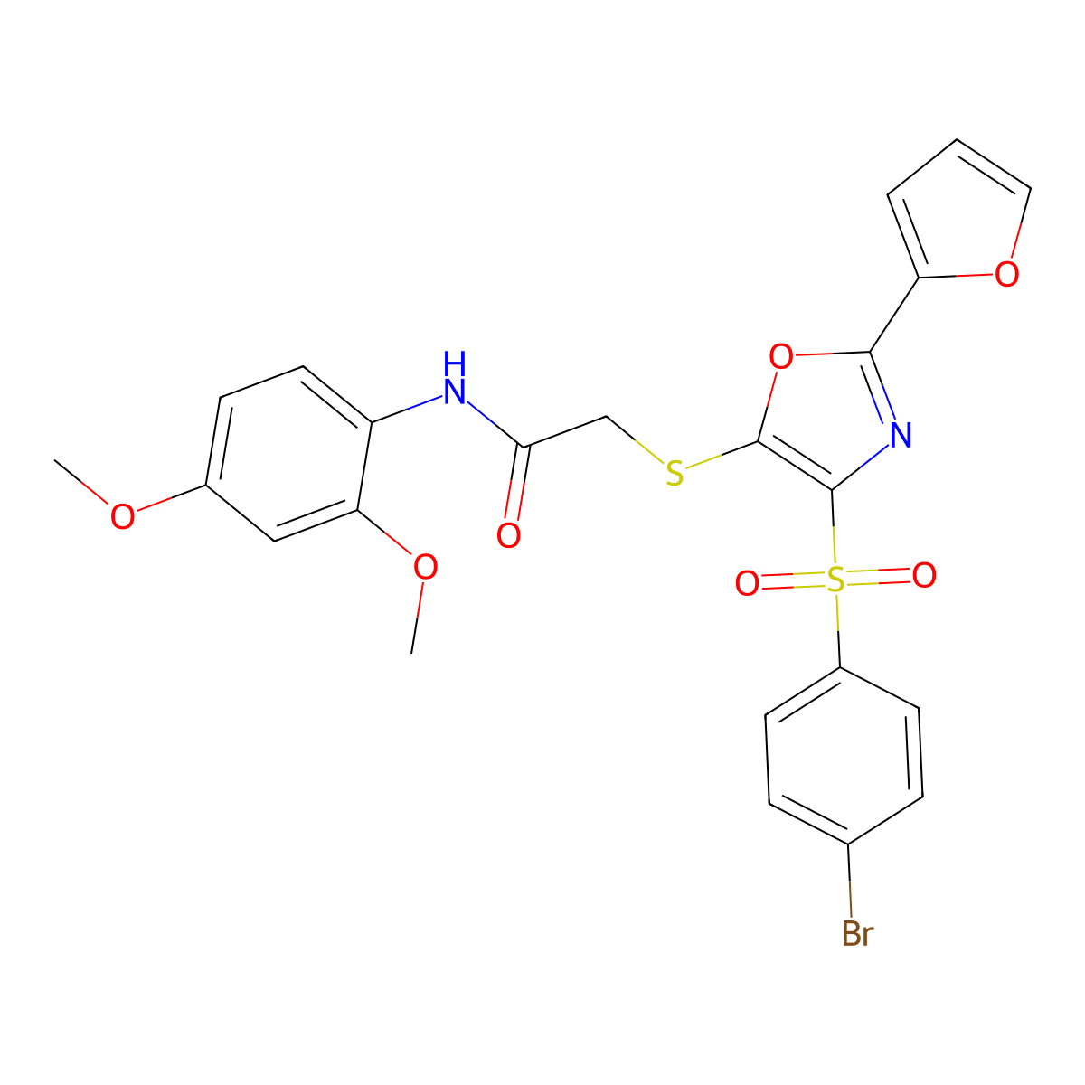 2-{[4-(4-bromobenzenesulfonyl)-2-(furan-2-yl)-1,3-oxazol-5-yl]sulfanyl}-N-(2,4-dimethoxyphenyl)acetamide molecular structure, CAS 686738-24-9