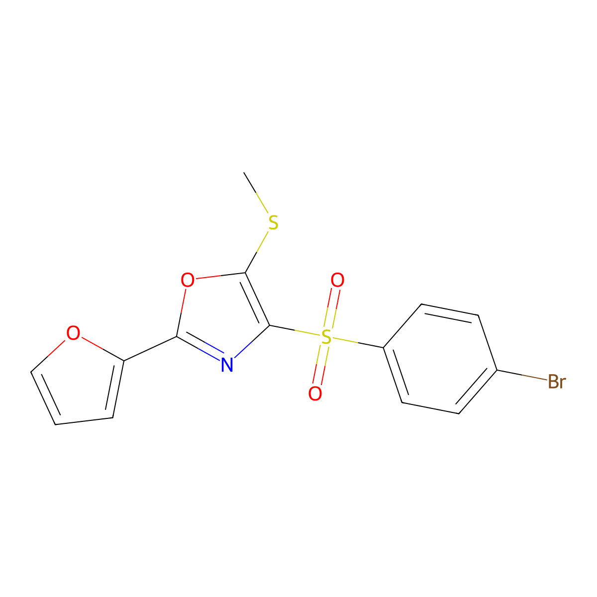 4-(4-Bromophenyl)sulfonyl-2-(2-furanyl)-5-(methylthio)oxazole molecular structure, CAS 686738-29-4