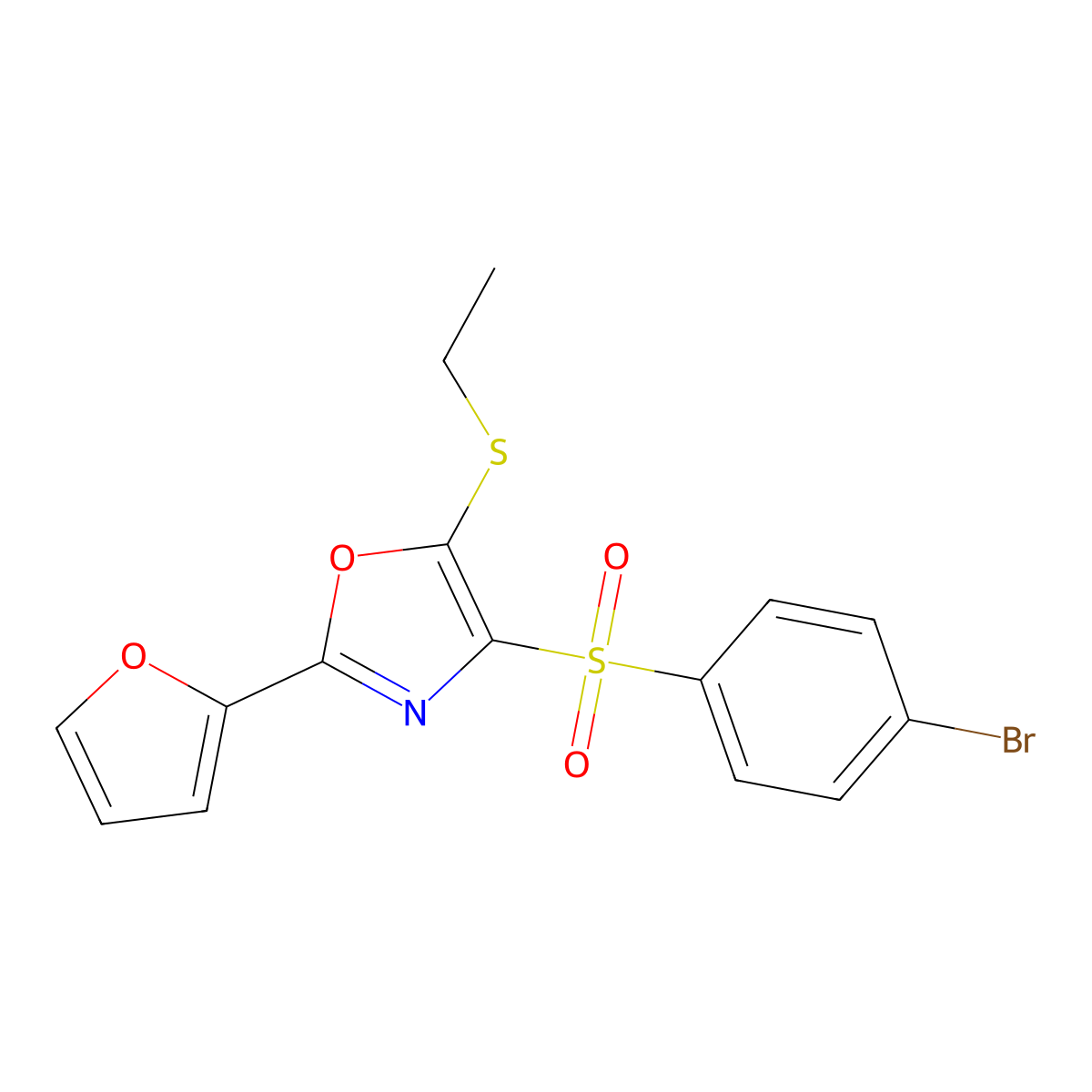 4-((4-Bromophenyl)sulfonyl)-5-(ethylthio)-2-(furan-2-yl)oxazole molecular structure, CAS 686738-30-7