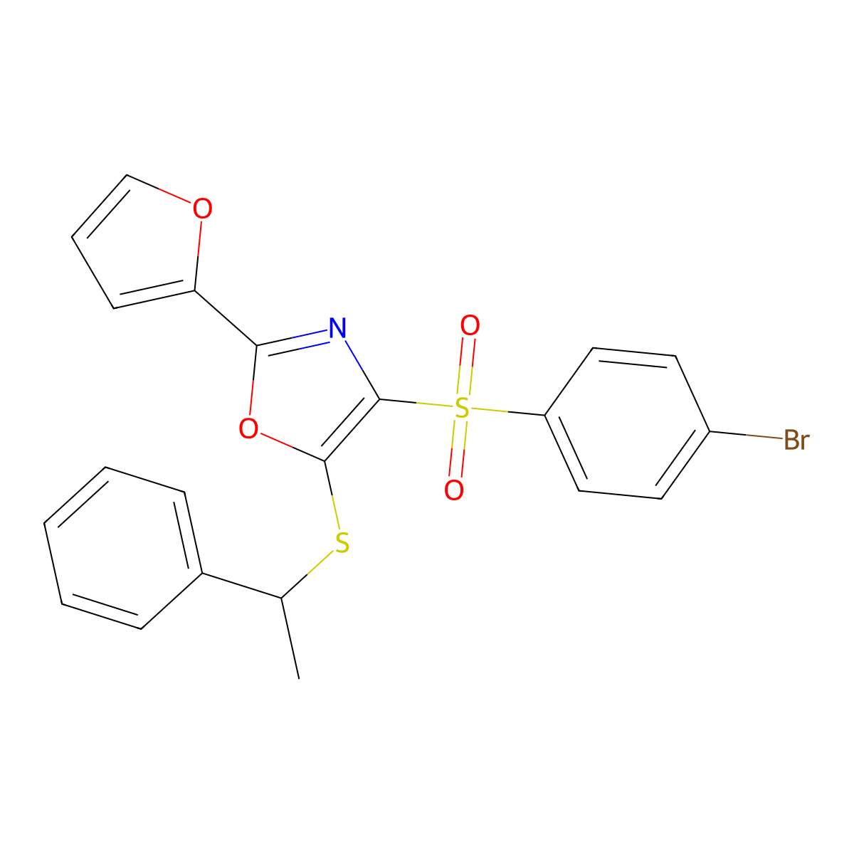 4-((4-Bromophenyl)sulfonyl)-2-(furan-2-yl)-5-((1-phenylethyl)thio)oxazole molecular structure, CAS 686738-35-2