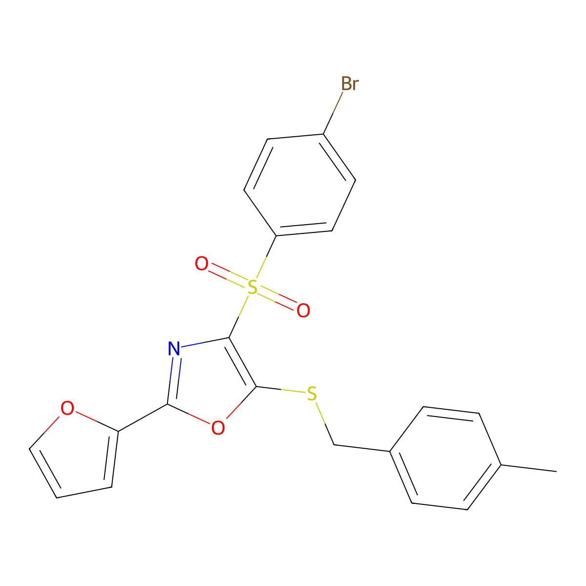 4-((4-Bromophenyl)sulfonyl)-2-(furan-2-yl)-5-((4-methylbenzyl)thio)oxazole molecular structure, CAS 686738-37-4