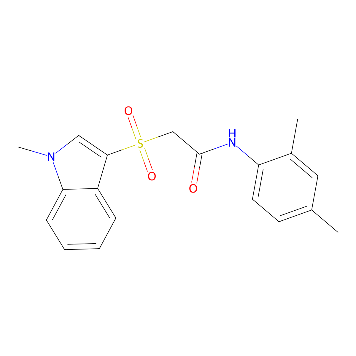 N-(2,4-dimethylphenyl)-2-((1-methyl-1H-indol-3-yl)sulfonyl)acetamide molecular structure, CAS 686743-51-1