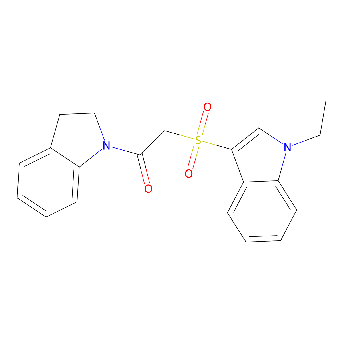 2-((1-ethyl-1H-indol-3-yl)sulfonyl)-1-(indolin-1-yl)ethanone molecular structure, CAS 686743-61-3