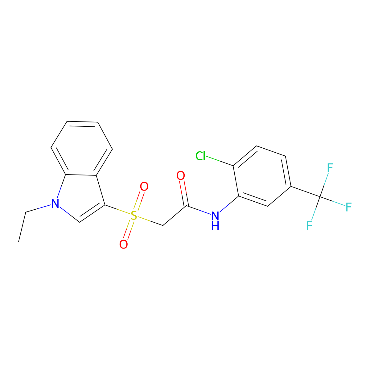 N-[2-chloro-5-(trifluoromethyl)phenyl]-2-(1-ethylindol-3-yl)sulfonylacetamide molecular structure, CAS 686743-62-4