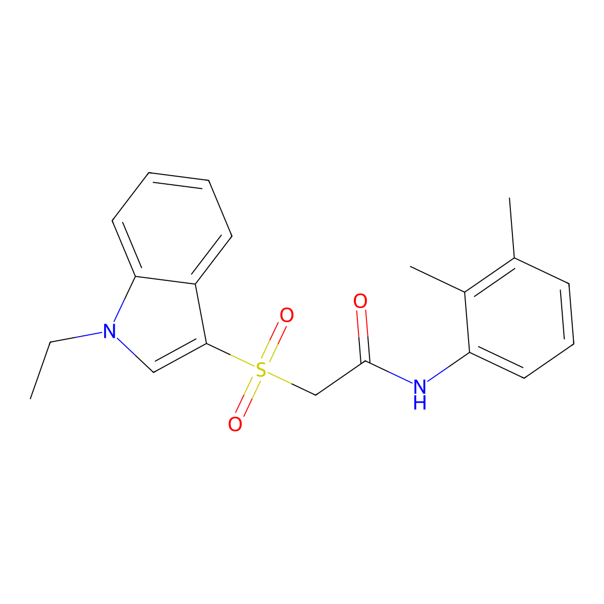 N-(2,3-dimethylphenyl)-2-((1-ethyl-1H-indol-3-yl)sulfonyl)acetamide molecular structure, CAS 686743-71-5