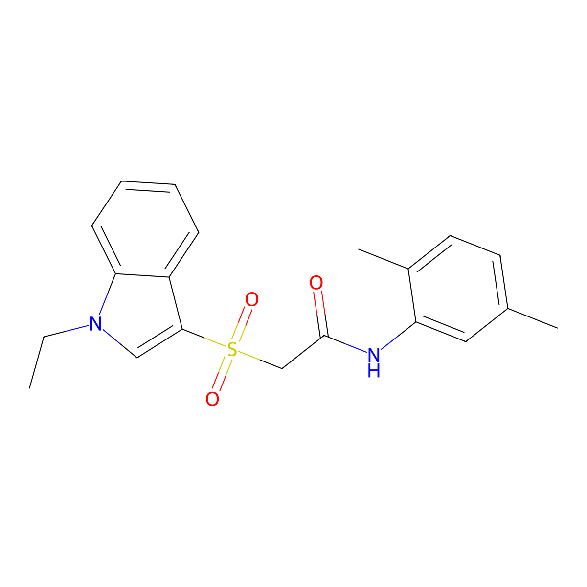 N-(2,5-dimethylphenyl)-2-((1-ethyl-1H-indol-3-yl)sulfonyl)acetamide molecular structure, CAS 686743-72-6