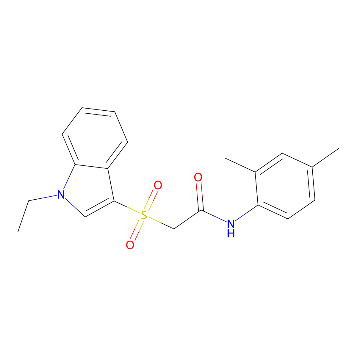 N-(2,4-dimethylphenyl)-2-((1-ethyl-1H-indol-3-yl)sulfonyl)acetamide molecular structure, CAS 686743-73-7