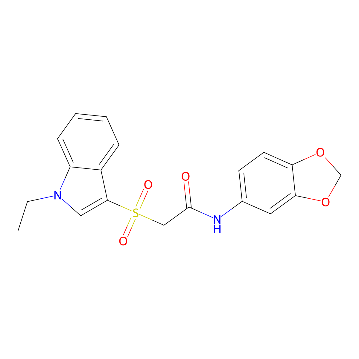 N-(benzo[d][1,3]dioxol-5-yl)-2-((1-ethyl-1H-indol-3-yl)sulfonyl)acetamide molecular structure, CAS 686743-76-0