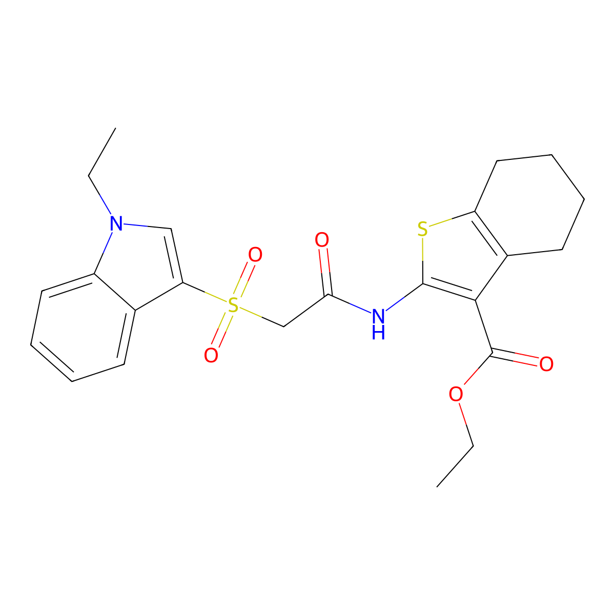 ethyl 2-(2-((1-ethyl-1H-indol-3-yl)sulfonyl)acetamido)-4,5,6,7-tetrahydrobenzo[b]thiophene-3-carboxylate molecular structure, CAS 686743-77-1