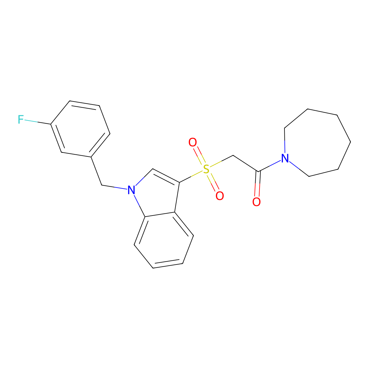 1-(Azepan-1-yl)-2-[1-[(3-fluorophenyl)methyl]indol-3-yl]sulfonylethanone molecular structure, CAS 686743-82-8