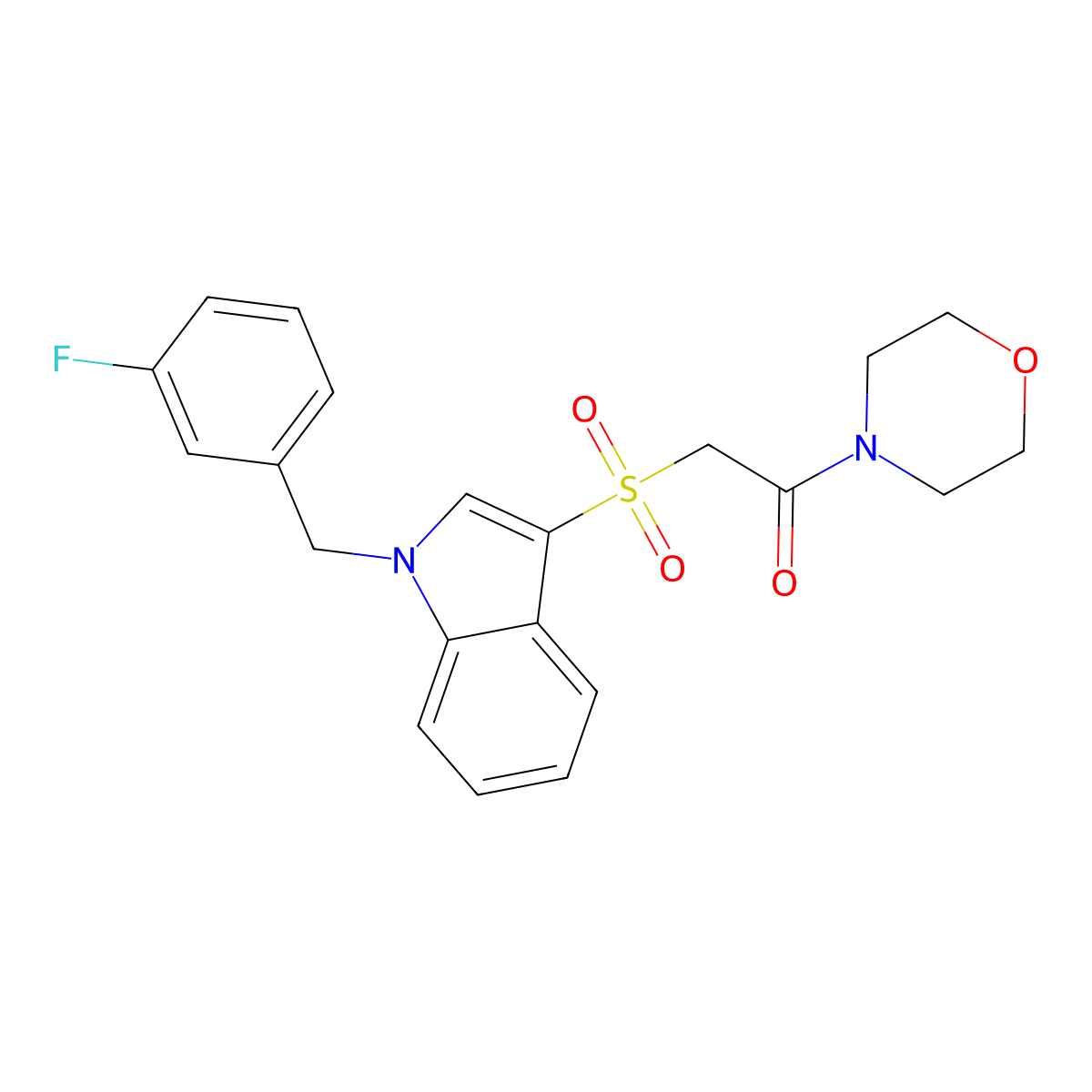 2-((1-(3-fluorobenzyl)-1H-indol-3-yl)sulfonyl)-1-morpholinoethanone molecular structure, CAS 686743-83-9