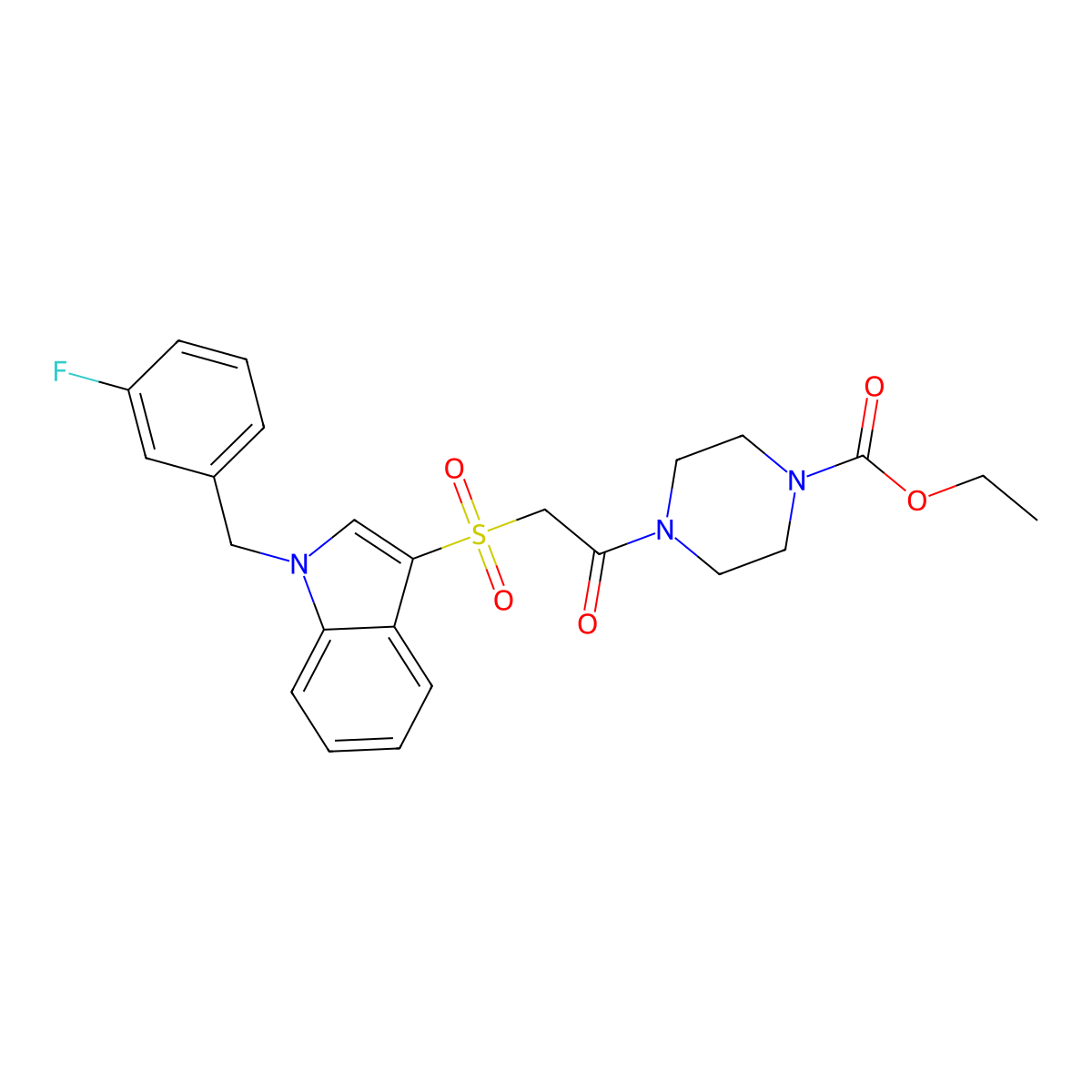 ethyl 4-(2-((1-(3-fluorobenzyl)-1H-indol-3-yl)sulfonyl)acetyl)piperazine-1-carboxylate molecular structure, CAS 686743-85-1