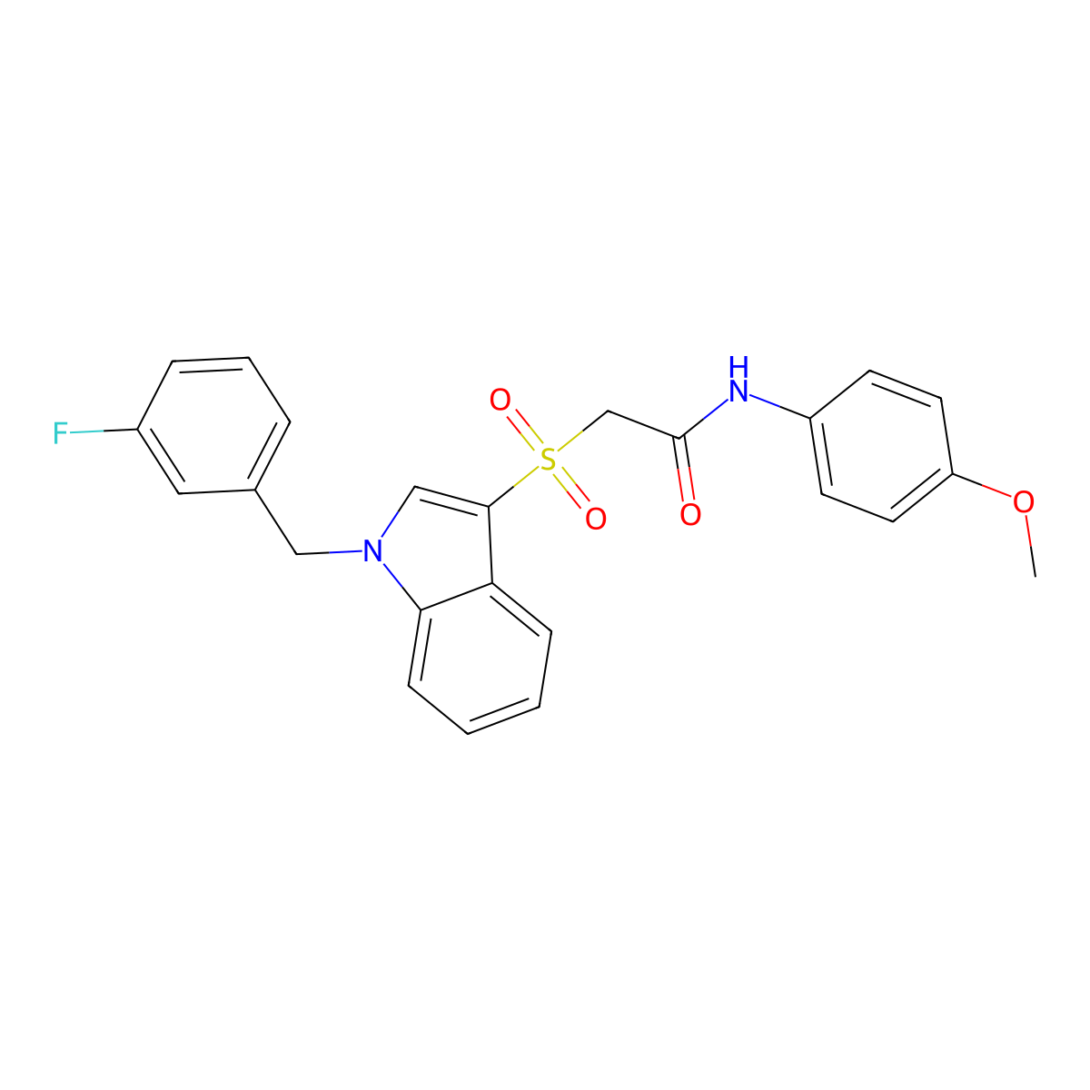 2-[1-[(3-fluorophenyl)methyl]indol-3-yl]sulfonyl-N-(4-methoxyphenyl)acetamide molecular structure, CAS 686743-91-9