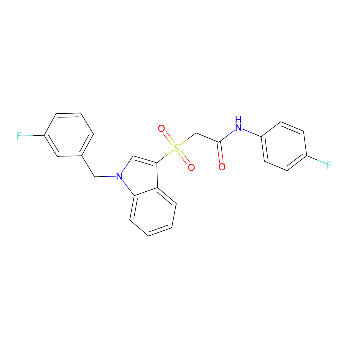 N-(4-fluorophenyl)-2-[1-[(3-fluorophenyl)methyl]indol-3-yl]sulfonylacetamide molecular structure, CAS 686743-92-0