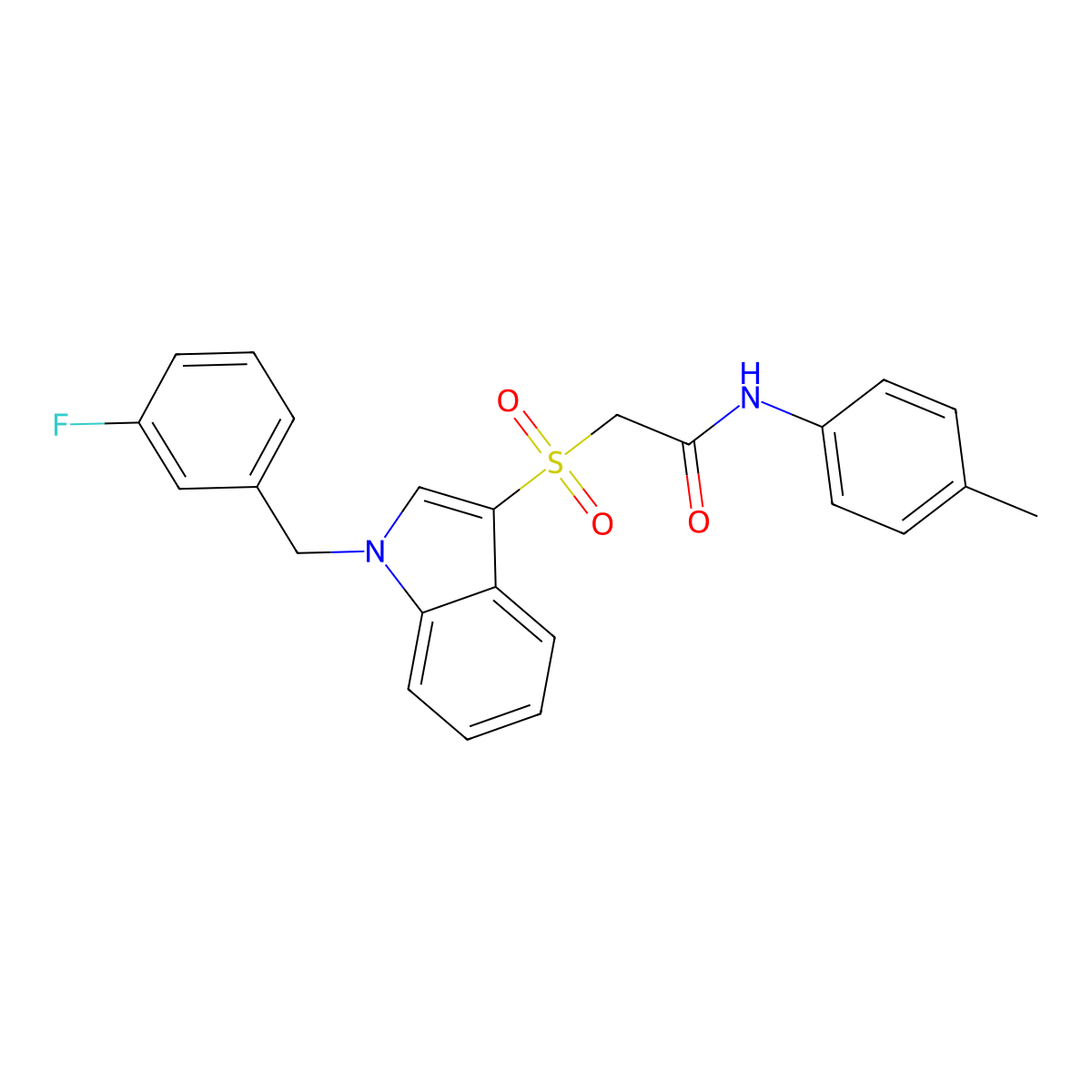 2-((1-(3-fluorobenzyl)-1H-indol-3-yl)sulfonyl)-N-(p-tolyl)acetamide molecular structure, CAS 686743-93-1