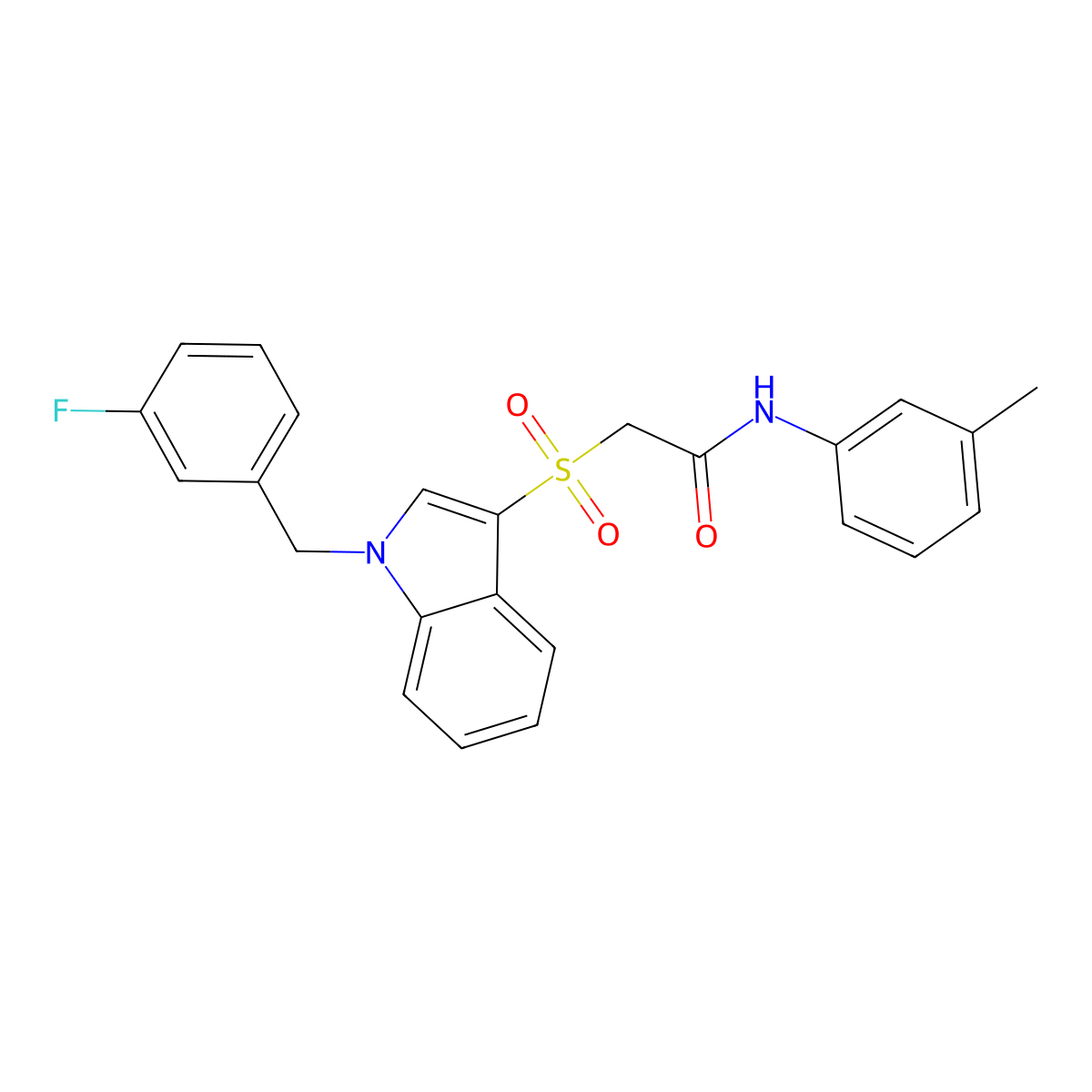 2-[1-[(3-fluorophenyl)methyl]indol-3-yl]sulfonyl-N-(3-methylphenyl)acetamide molecular structure, CAS 686743-94-2