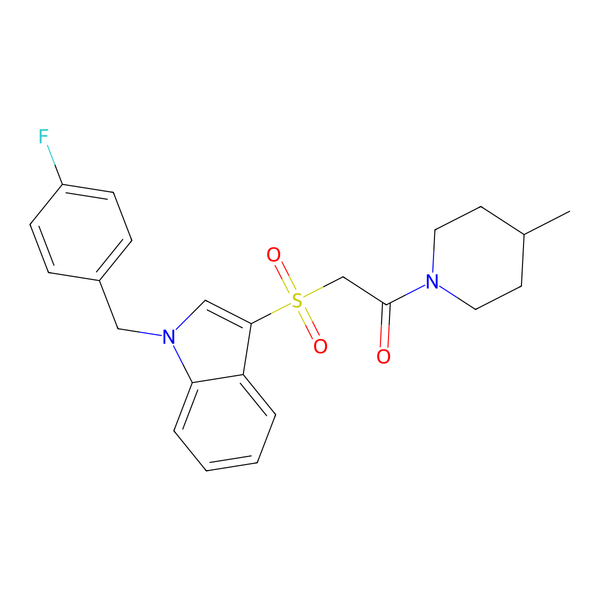 2-[1-[(4-Fluorophenyl)methyl]indol-3-yl]sulfonyl-1-(4-methylpiperidin-1-yl)ethanone molecular structure, CAS 686744-02-5