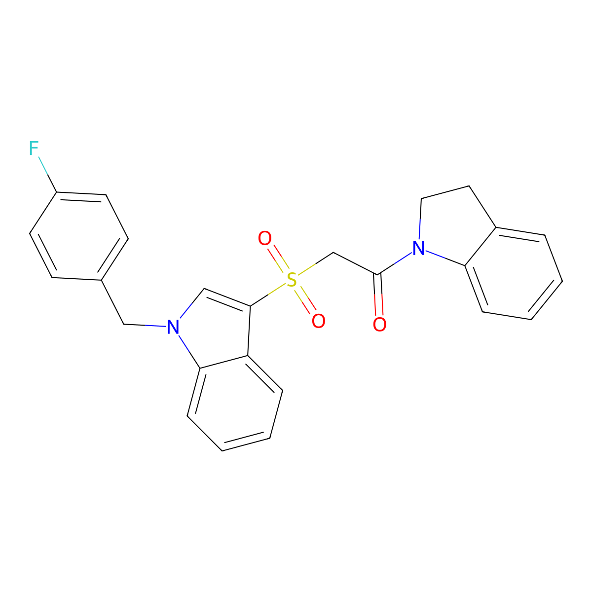 2-((1-(4-fluorobenzyl)-1H-indol-3-yl)sulfonyl)-1-(indolin-1-yl)ethanone molecular structure, CAS 686744-04-7