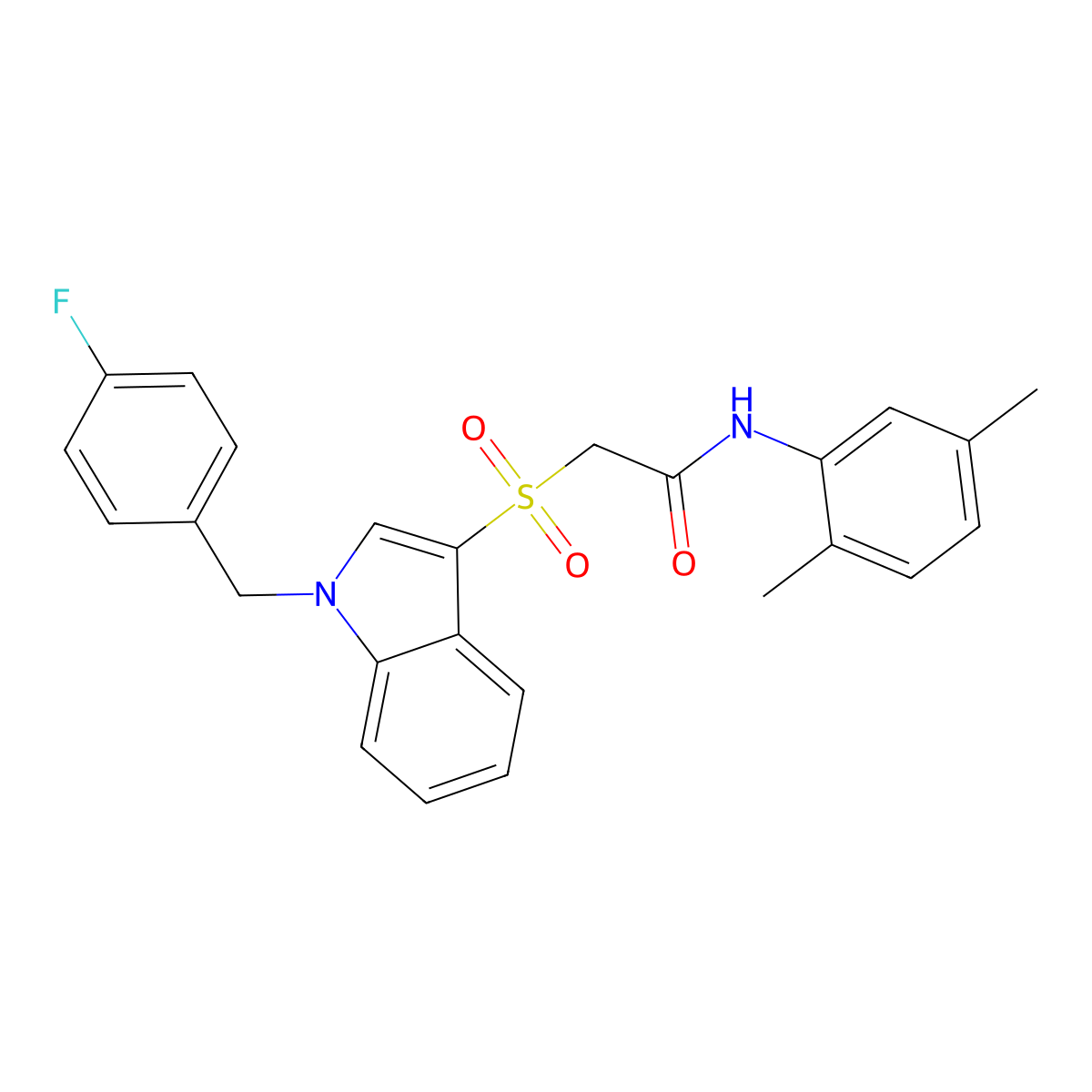 N-(2,5-dimethylphenyl)-2-[1-[(4-fluorophenyl)methyl]indol-3-yl]sulfonylacetamide molecular structure, CAS 686744-09-2