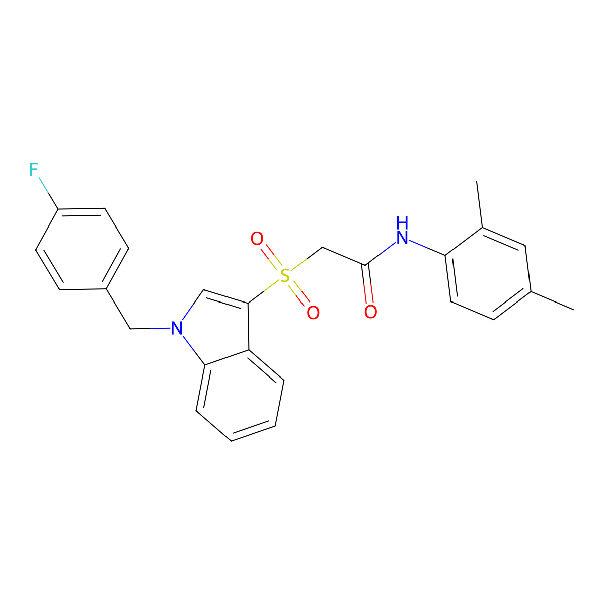 N-(2,4-dimethylphenyl)-2-[1-[(4-fluorophenyl)methyl]indol-3-yl]sulfonylacetamide molecular structure, CAS 686744-10-5