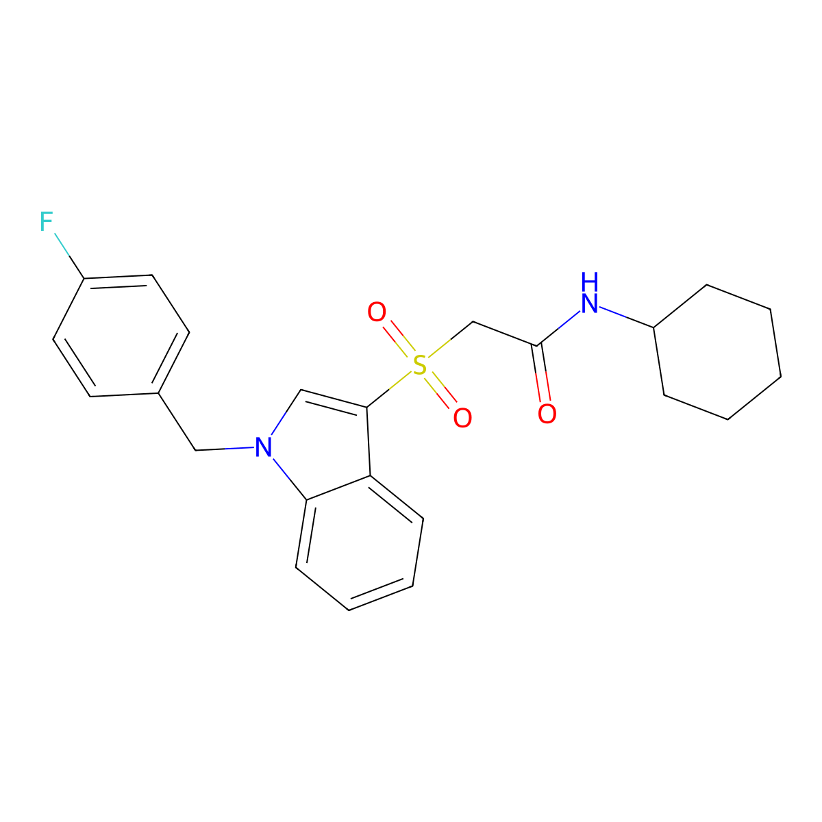 N-cyclohexyl-2-[1-[(4-fluorophenyl)methyl]indol-3-yl]sulfonylacetamide molecular structure, CAS 686744-11-6