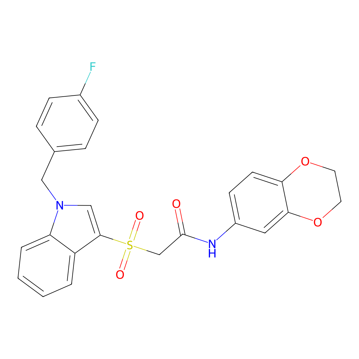 N-(2,3-dihydrobenzo[b][1,4]dioxin-6-yl)-2-((1-(4-fluorobenzyl)-1H-indol-3-yl)sulfonyl)acetamide molecular structure, CAS 686744-12-7
