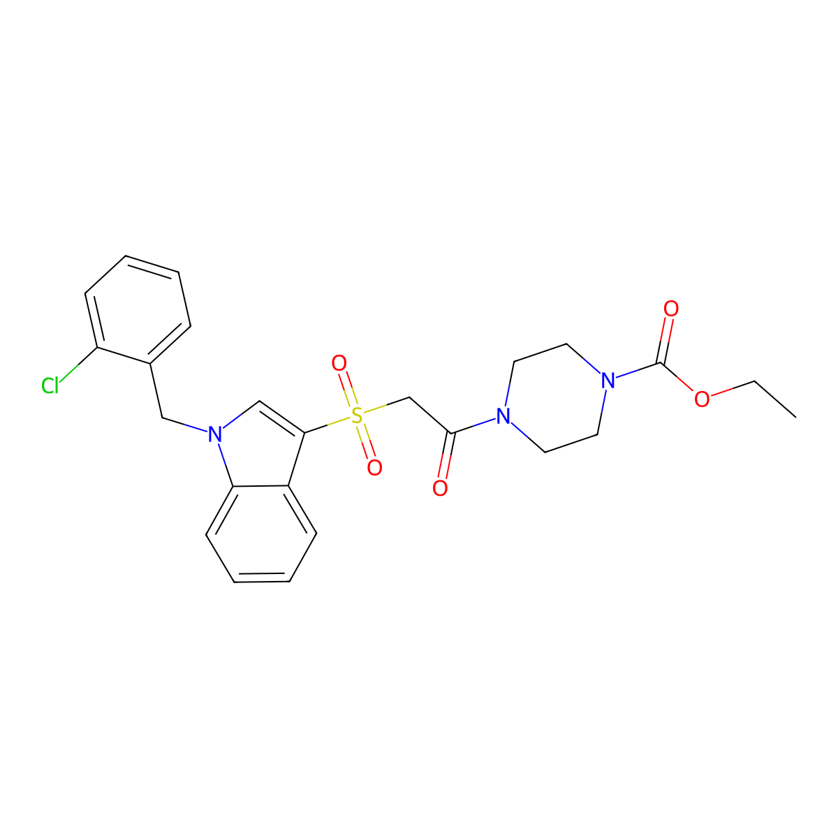ethyl 4-(2-((1-(2-chlorobenzyl)-1H-indol-3-yl)sulfonyl)acetyl)piperazine-1-carboxylate molecular structure, CAS 686744-18-3