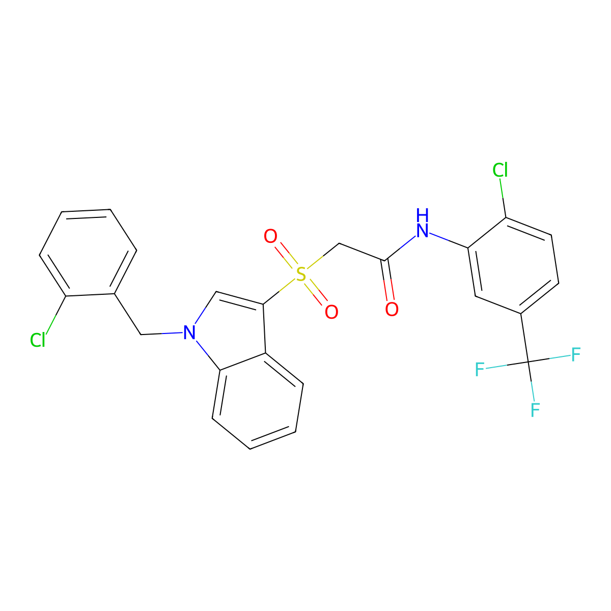 2-[1-[(2-chlorophenyl)methyl]indol-3-yl]sulfonyl-N-[2-chloro-5-(trifluoromethyl)phenyl]acetamide molecular structure, CAS 686744-21-8