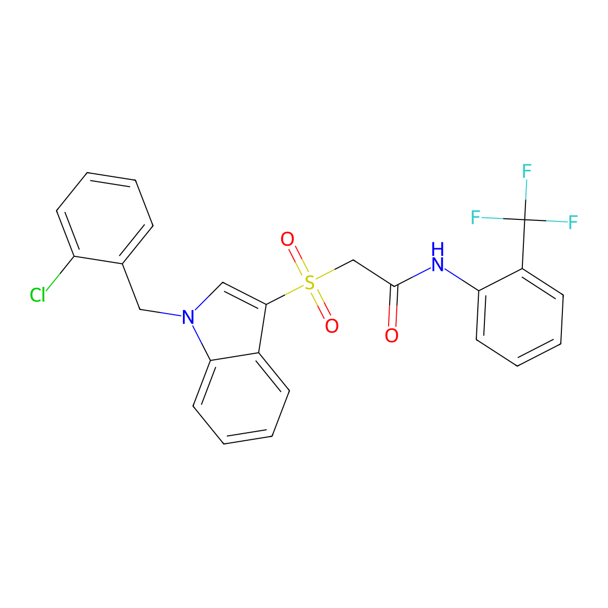 2-[1-[(2-chlorophenyl)methyl]indol-3-yl]sulfonyl-N-[2-(trifluoromethyl)phenyl]acetamide molecular structure, CAS 686744-22-9