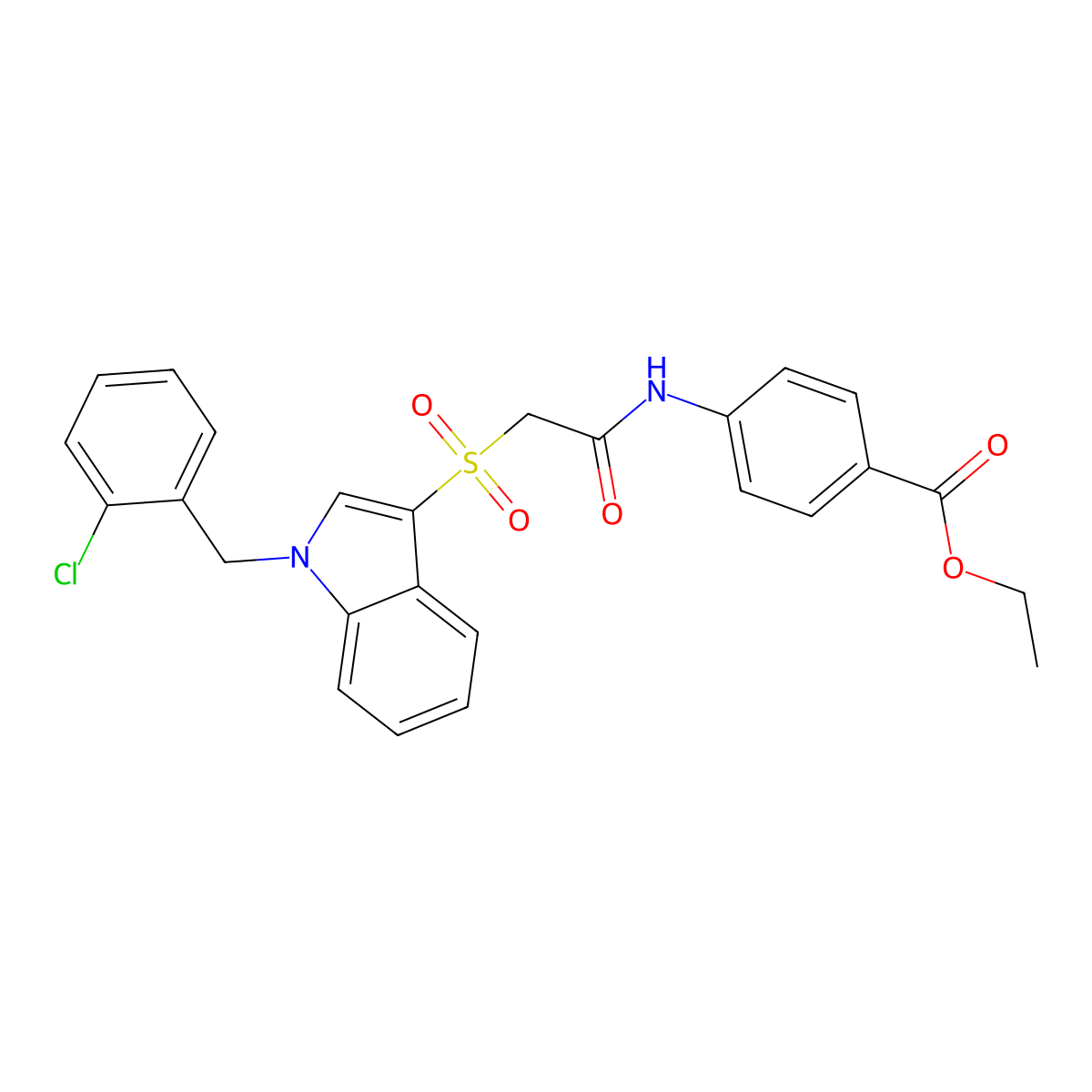 Ethyl 4-[[2-[1-[(2-chlorophenyl)methyl]indol-3-yl]sulfonylacetyl]amino]benzoate molecular structure, CAS 686748-99-2