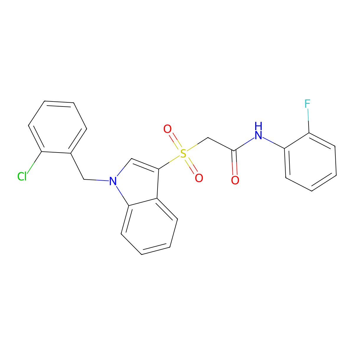 2-[1-[(2-chlorophenyl)methyl]indol-3-yl]sulfonyl-N-(2-fluorophenyl)acetamide molecular structure, CAS 686749-02-0