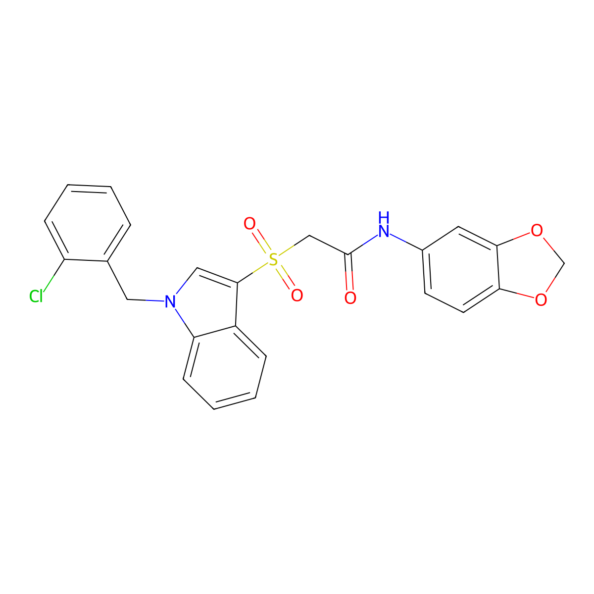 N-(benzo[d][1,3]dioxol-5-yl)-2-((1-(2-chlorobenzyl)-1H-indol-3-yl)sulfonyl)acetamide molecular structure, CAS 686749-11-1