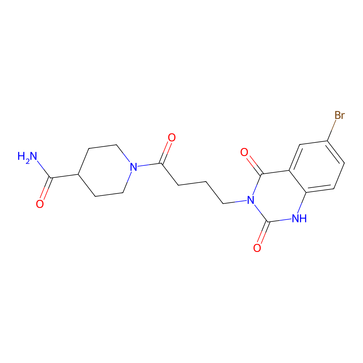 1-[4-(6-bromo-2,4-dioxo-1H-quinazolin-3-yl)butanoyl]piperidine-4-carboxamide molecular structure, CAS 686749-19-9