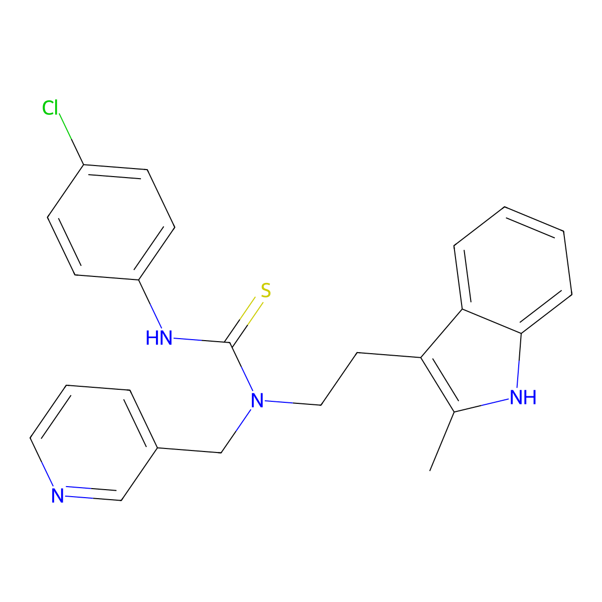 3-(4-chlorophenyl)-1-[2-(2-methyl-1H-indol-3-yl)ethyl]-1-(pyridin-3-ylmethyl)thiourea molecular structure, CAS 686751-19-9