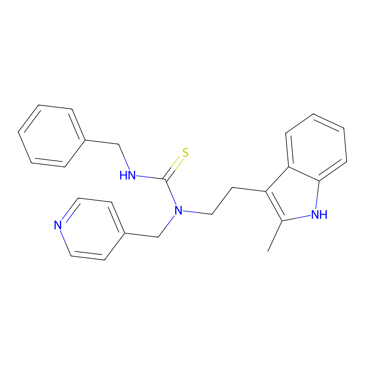 3-benzyl-1-[2-(2-methyl-1H-indol-3-yl)ethyl]-1-(pyridin-4-ylmethyl)thiourea molecular structure, CAS 686751-24-6