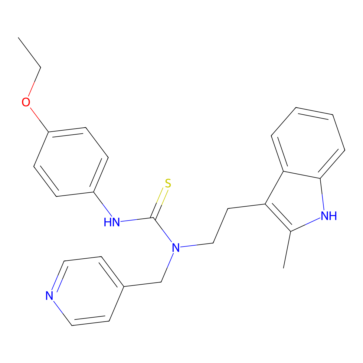 3-(4-ethoxyphenyl)-1-(2-(2-methyl-1H-indol-3-yl)ethyl)-1-(pyridin-4-ylmethyl)thiourea molecular structure, CAS 686751-31-5