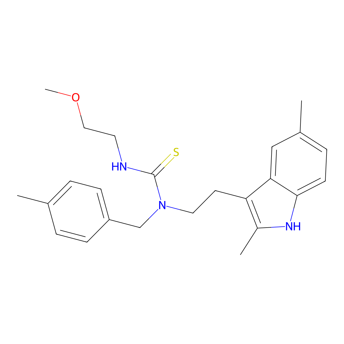 1-[2-(2,5-dimethyl-1H-indol-3-yl)ethyl]-3-(2-methoxyethyl)-1-[(4-methylphenyl)methyl]thiourea molecular structure, CAS 686751-51-9