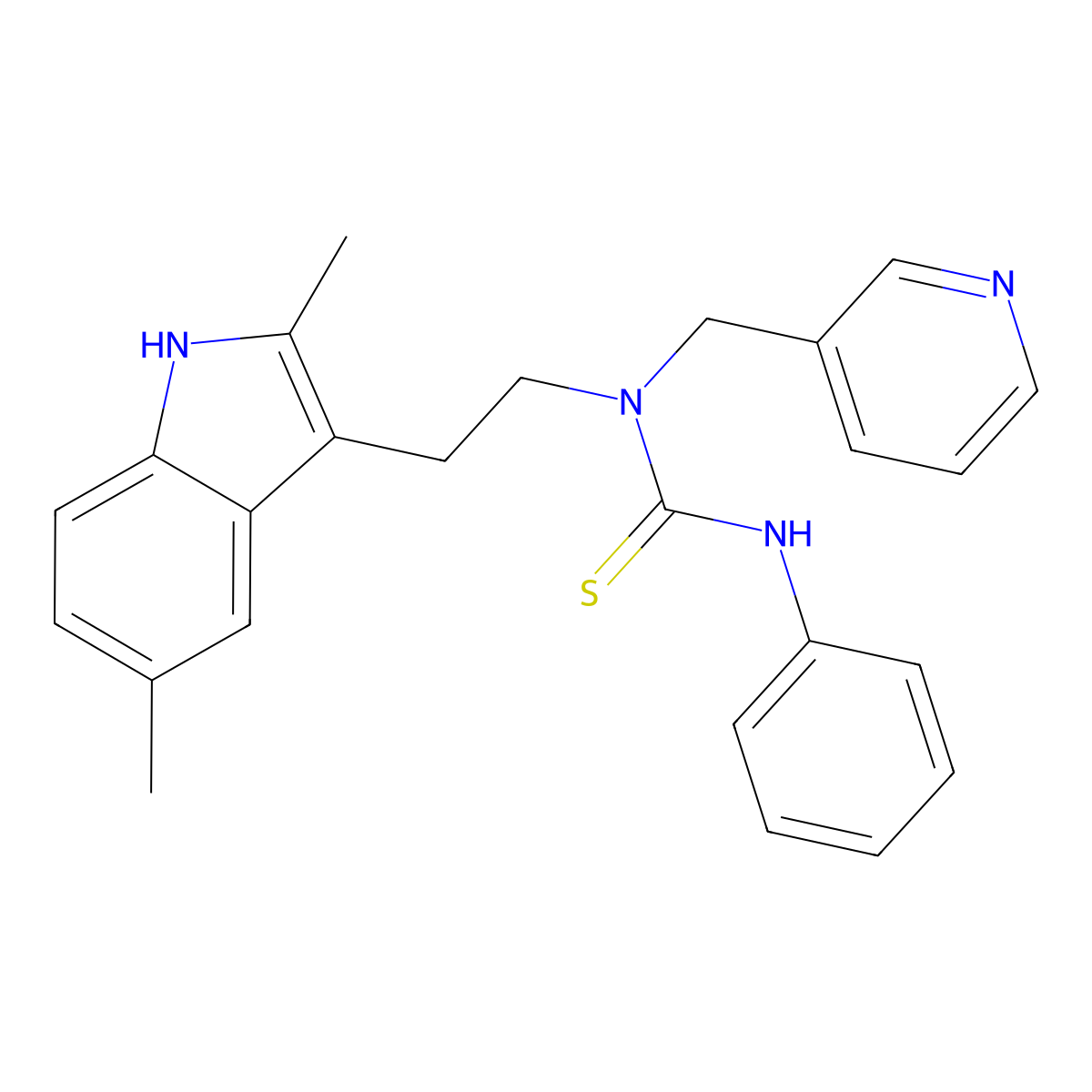 1-[2-(2,5-dimethyl-1H-indol-3-yl)ethyl]-3-phenyl-1-(pyridin-3-ylmethyl)thiourea molecular structure, CAS 686751-58-6