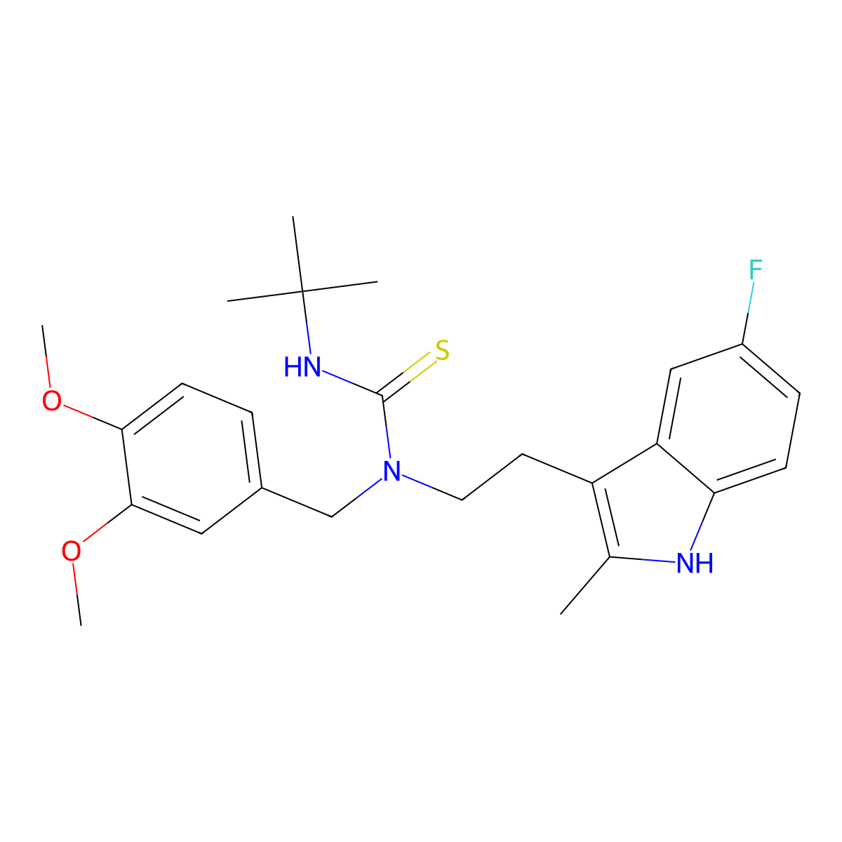 3-tert-butyl-1-[(3,4-dimethoxyphenyl)methyl]-1-[2-(5-fluoro-2-methyl-1H-indol-3-yl)ethyl]thiourea molecular structure, CAS 686751-73-5