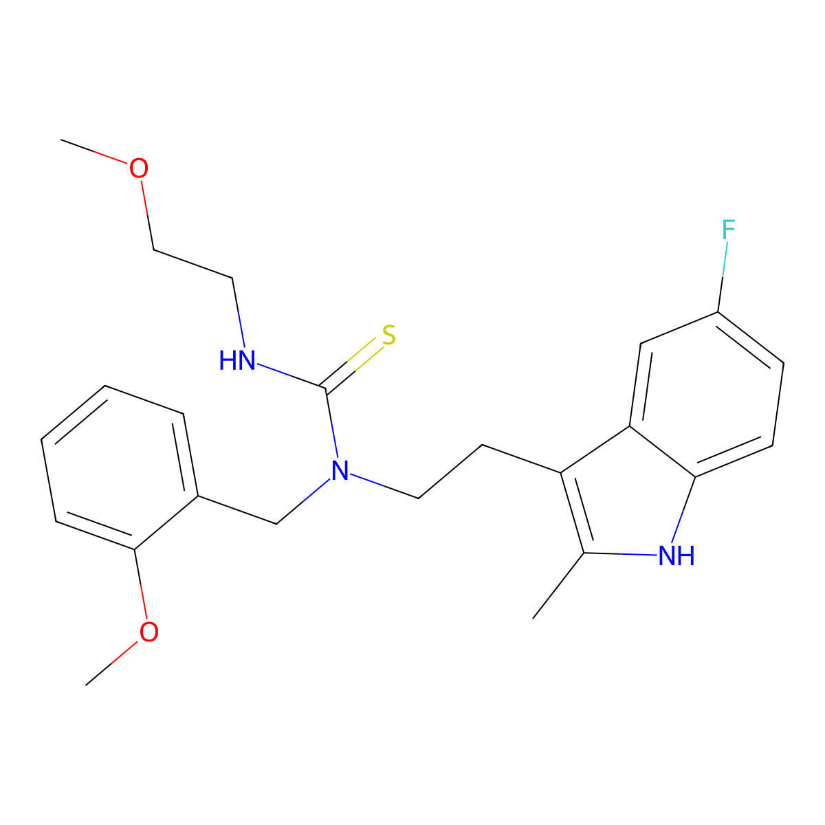 1-(2-(5-fluoro-2-methyl-1H-indol-3-yl)ethyl)-1-(2-methoxybenzyl)-3-(2-methoxyethyl)thiourea molecular structure, CAS 686751-77-9