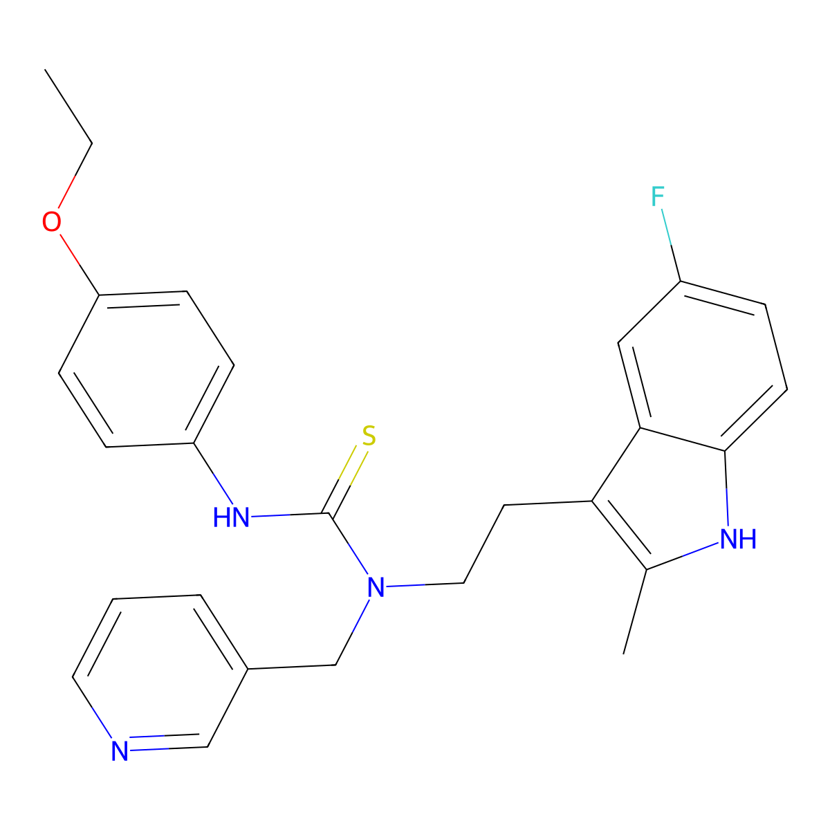 3-(4-ethoxyphenyl)-1-(2-(5-fluoro-2-methyl-1H-indol-3-yl)ethyl)-1-(pyridin-3-ylmethyl)thiourea molecular structure, CAS 686751-98-4