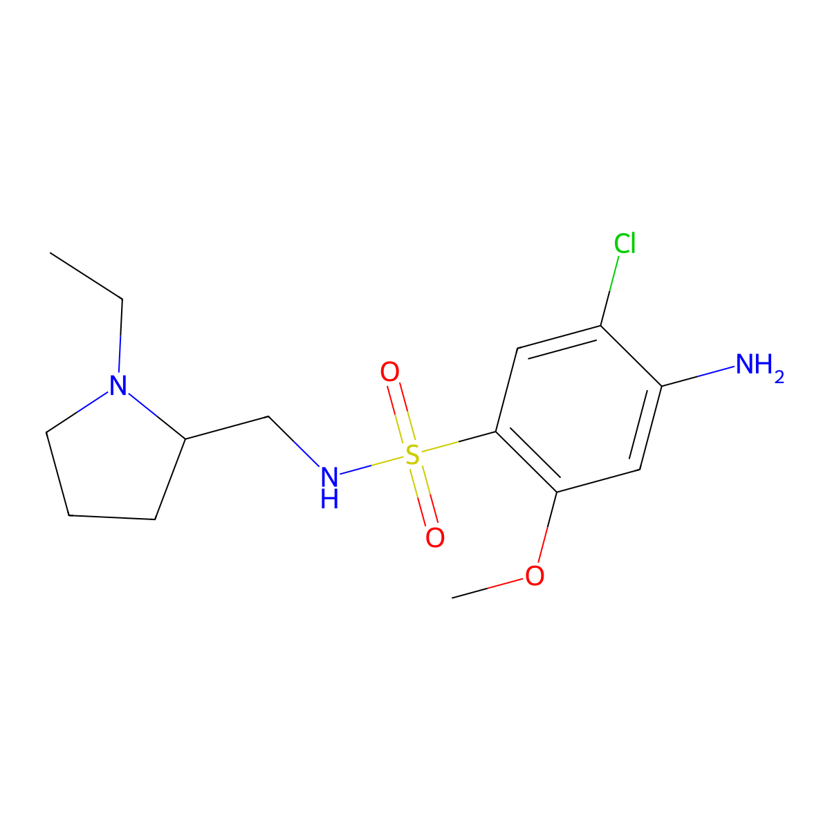 4-Amino-5-chloro-N-((1-ethyl-2-pyrrolidinyl)methyl)-2-methoxybenzenesulfonamide molecular structure, CAS 68677-06-5