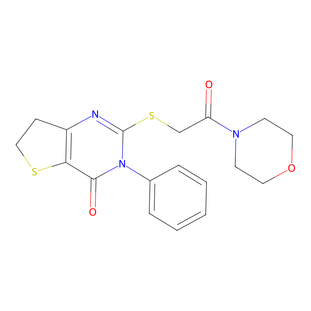 2-((2-morpholino-2-oxoethyl)thio)-3-phenyl-6,7-dihydrothieno[3,2-d]pyrimidin-4(3H)-one molecular structure, CAS 686770-06-9