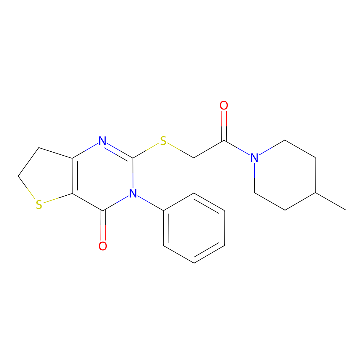 2-[2-(4-Methylpiperidin-1-yl)-2-oxoethyl]sulfanyl-3-phenyl-6,7-dihydrothieno[3,2-d]pyrimidin-4-one molecular structure, CAS 686770-08-1