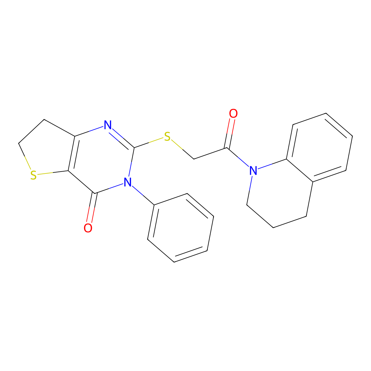 2-((2-(3,4-dihydroquinolin-1(2H)-yl)-2-oxoethyl)thio)-3-phenyl-6,7-dihydrothieno[3,2-d]pyrimidin-4(3H)-one molecular structure, CAS 686770-14-9