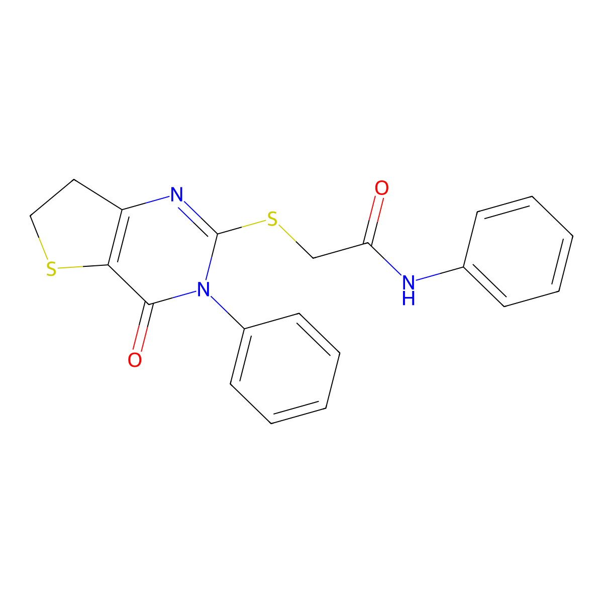 2-((4-oxo-3-phenyl-3,4,6,7-tetrahydrothieno[3,2-d]pyrimidin-2-yl)thio)-N-phenylacetamide molecular structure, CAS 686770-22-9